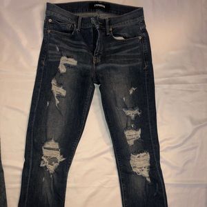 Express Super Skinny Mid Rise Ripped Jeans